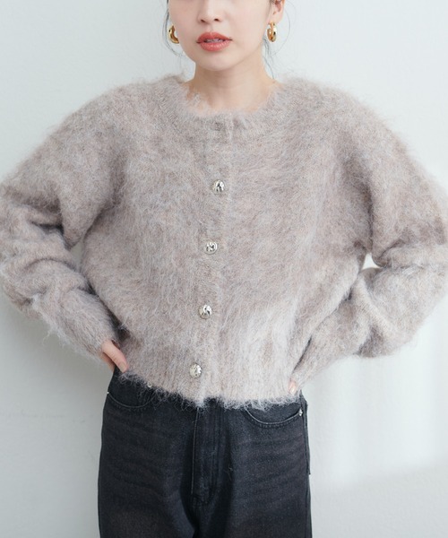 natural couture（ナチュラルクチュール）の「べこべこ釦ほんわりニットカーデ（カーディガン/ボレロ・レディース・グレー/アイボリー/モカ/ラベンダー/ネイビー/イエロー・FREE）」の19枚目の写真