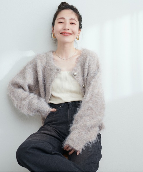 natural couture（ナチュラルクチュール）の「べこべこ釦ほんわりニットカーデ（カーディガン/ボレロ・レディース・グレー/アイボリー/モカ/ラベンダー/ネイビー/イエロー・FREE）」の22枚目の写真