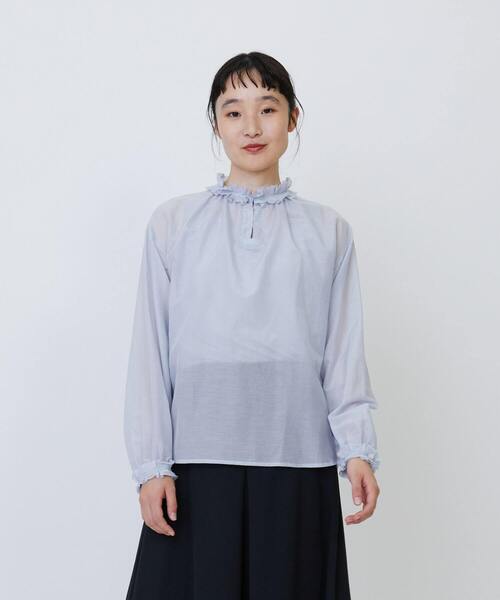 【セール】シルクコットンローン裁ち切りフリルカラーブラウス（シャツ/ブラウス）｜LOISIR（ロワズィール）
