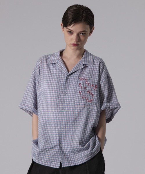 ONCILY(オンシェリー)の「SHEERSUCKER CHECK SHIRT / シアサッカーチェックシャツ(シャツ/ブラウス・メンズ・ネイビー/ブルー/ブラック・SMALL/MEDIUM/LARGE)」の7枚目の写真