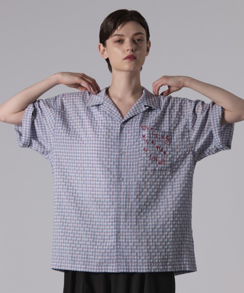 ONCILY(オンシェリー)の「SHEERSUCKER CHECK SHIRT / シアサッカーチェックシャツ(シャツ/ブラウス・メンズ・ネイビー/ブルー/ブラック・SMALL/MEDIUM/LARGE)」の9枚目の写真