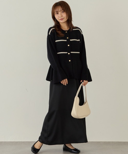 LAVEANGE（ラビアンジェ）の「【洗える】ボーダーペプラムニットカーデ（カーディガン/ボレロ・レディース・グレー/ブラック/レッド・M/3L/4L）」の7枚目の写真