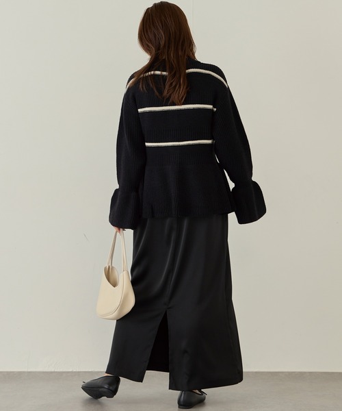 LAVEANGE（ラビアンジェ）の「【洗える】ボーダーペプラムニットカーデ（カーディガン/ボレロ・レディース・グレー/ブラック/レッド・M/3L/4L）」の11枚目の写真