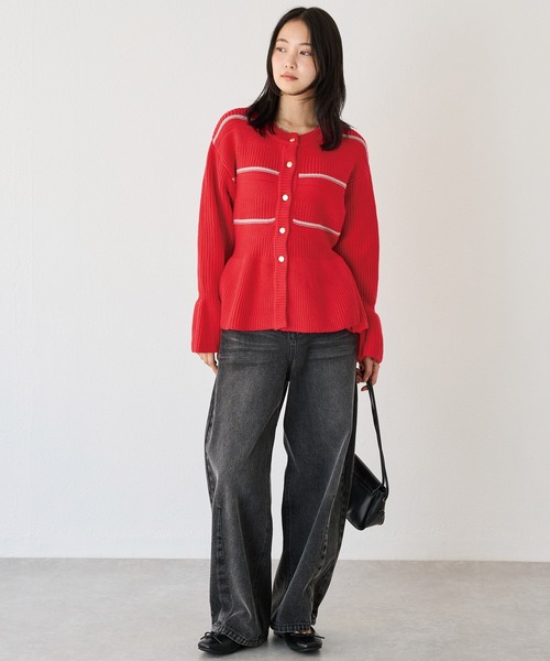 LAVEANGE（ラビアンジェ）の「【洗える】ボーダーペプラムニットカーデ（カーディガン/ボレロ・レディース・グレー/ブラック/レッド・M/3L/4L）」の17枚目の写真