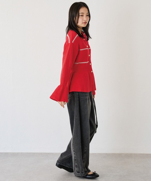 LAVEANGE（ラビアンジェ）の「【洗える】ボーダーペプラムニットカーデ（カーディガン/ボレロ・レディース・グレー/ブラック/レッド・M/3L/4L）」の19枚目の写真