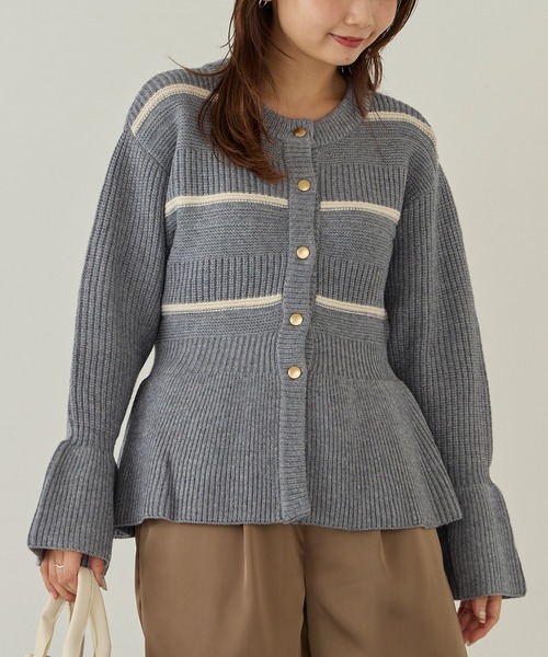 LAVEANGE（ラビアンジェ）の「【洗える】ボーダーペプラムニットカーデ（カーディガン/ボレロ・レディース・グレー/ブラック/レッド・M/3L/4L）」の21枚目の写真