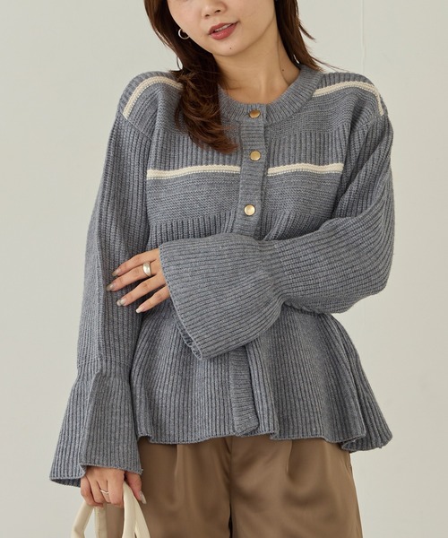 LAVEANGE（ラビアンジェ）の「【洗える】ボーダーペプラムニットカーデ（カーディガン/ボレロ・レディース・グレー/ブラック/レッド・M/3L/4L）」の22枚目の写真