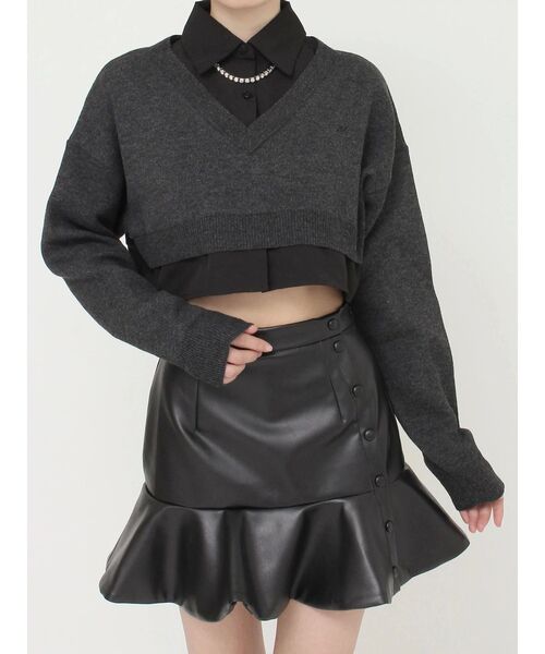 EATME（イートミー）の「シャツカラーレイヤードニットTOP（シャツ/ブラウス・レディース・ブラック/オフホワイト/その他1・FREE）」の3枚目の写真