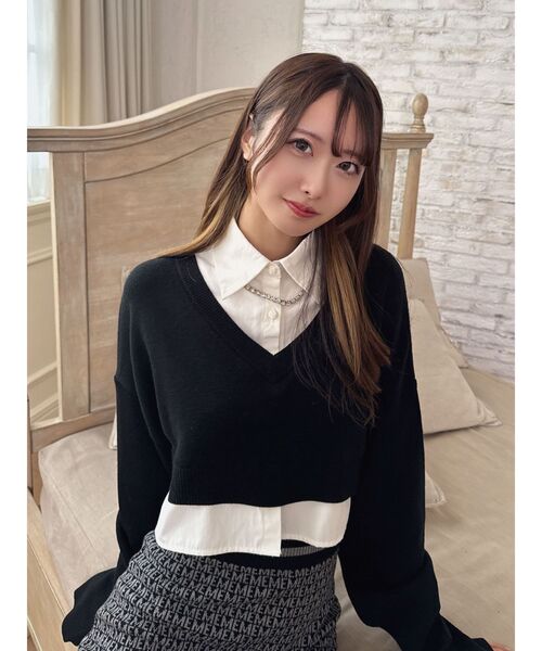 EATME（イートミー）の「シャツカラーレイヤードニットTOP（シャツ/ブラウス・レディース・ブラック/オフホワイト/その他1・FREE）」の6枚目の写真