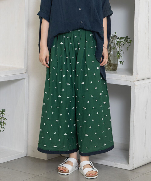 ＜made in INDIA＞ボタニカルスワン刺繍キュロット