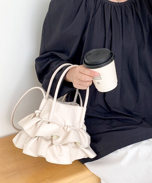 florist（フローリスト）の「2WAY韓国ファッションラッフルフリルレザーミニハンドバッグ/ショルダーバッグ（ハンドバッグ・レディース・ブラック/シルバー/オフホワイト/グリーン・FREE）」の2枚目の写真