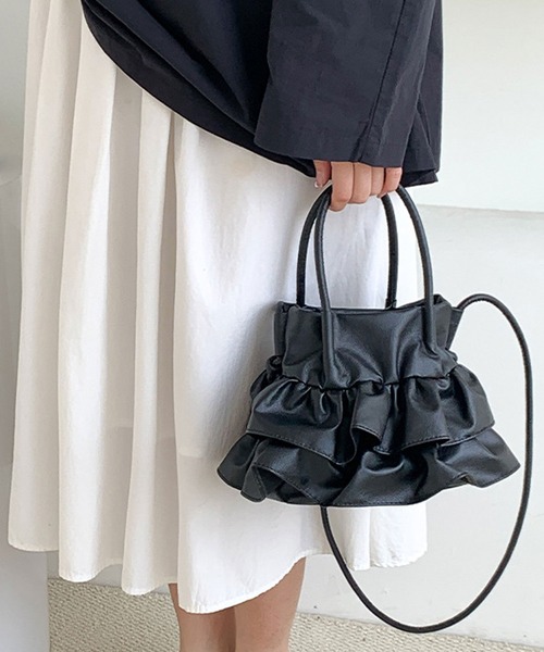 florist（フローリスト）の「2WAY韓国ファッションラッフルフリルレザーミニハンドバッグ/ショルダーバッグ（ハンドバッグ・レディース・ブラック/シルバー/オフホワイト/グリーン・FREE）」の3枚目の写真