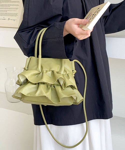 florist（フローリスト）の「2WAY韓国ファッションラッフルフリルレザーミニハンドバッグ/ショルダーバッグ（ハンドバッグ・レディース・ブラック/シルバー/オフホワイト/グリーン・FREE）」の10枚目の写真