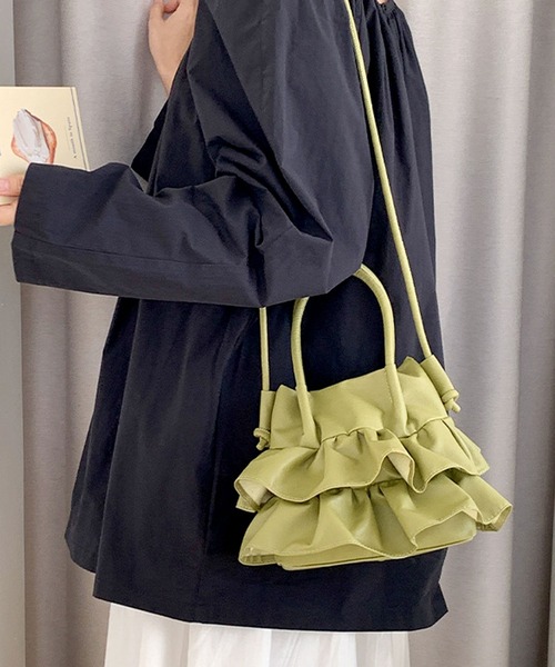 florist（フローリスト）の「2WAY韓国ファッションラッフルフリルレザーミニハンドバッグ/ショルダーバッグ（ハンドバッグ・レディース・ブラック/シルバー/オフホワイト/グリーン・FREE）」の11枚目の写真