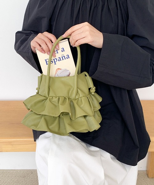 florist（フローリスト）の「2WAY韓国ファッションラッフルフリルレザーミニハンドバッグ/ショルダーバッグ（ハンドバッグ・レディース・ブラック/シルバー/オフホワイト/グリーン・FREE）」の12枚目の写真