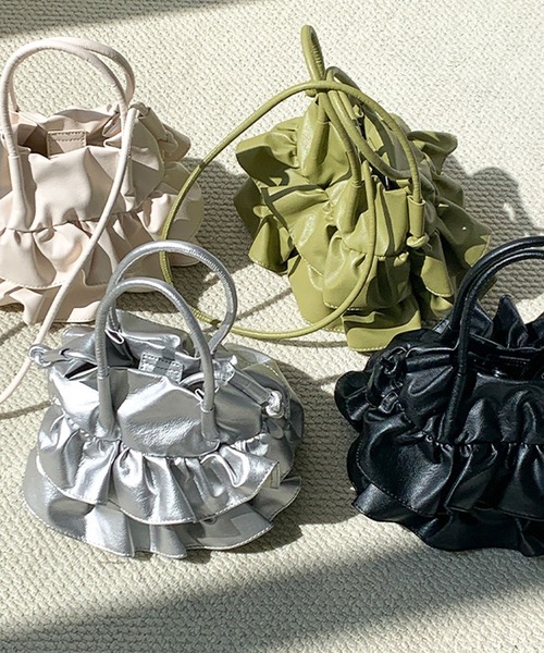 florist（フローリスト）の「2WAY韓国ファッションラッフルフリルレザーミニハンドバッグ/ショルダーバッグ（ハンドバッグ・レディース・ブラック/シルバー/オフホワイト/グリーン・FREE）」の16枚目の写真