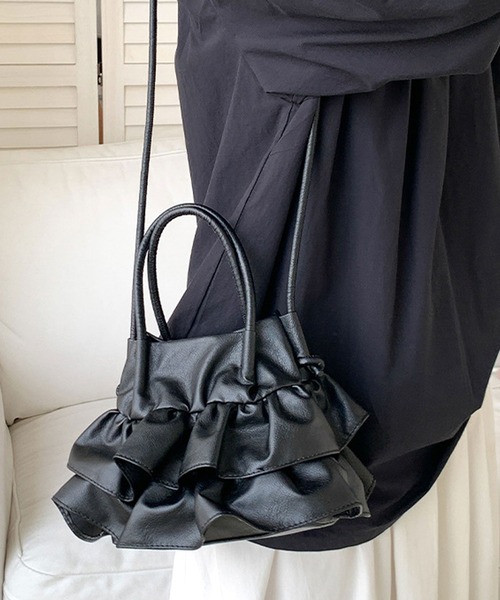 florist（フローリスト）の「2WAY韓国ファッションラッフルフリルレザーミニハンドバッグ/ショルダーバッグ（ハンドバッグ・レディース・ブラック/シルバー/オフホワイト/グリーン・FREE）」の13枚目の写真