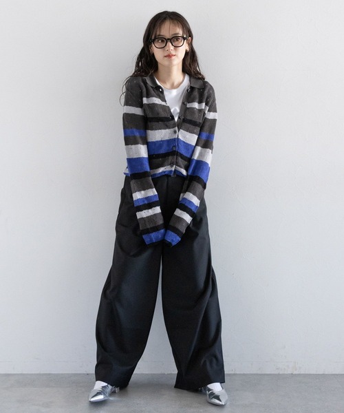 セール】マルチカラー/ポロニットボーダーカーディガン（カーディガン