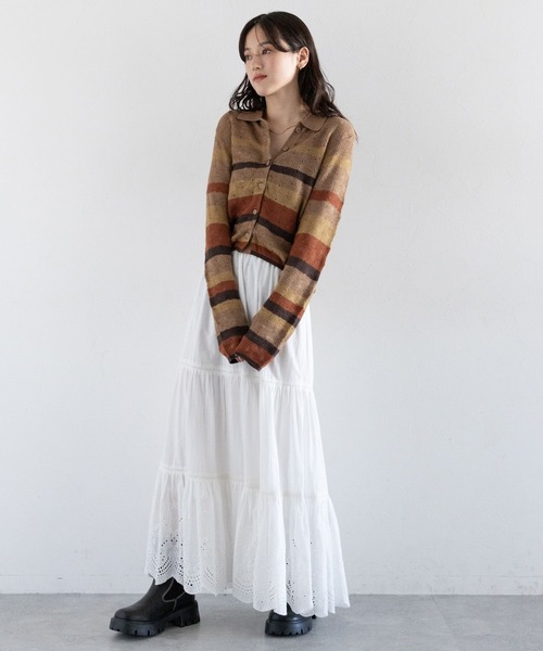 セール】マルチカラー/ポロニットボーダーカーディガン（カーディガン