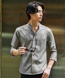 バンドカラー7分袖シャツ メンズ セットアップ対応 春服