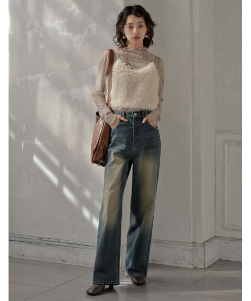 Re:EDIT（リエディ）の「[低身長/高身長サイズ有]コットンデニムハイウエストワイドパンツ（デニムパンツ・レディース・ネイビー/ブルー系その他/ブラック/ブルー/ブラック系その他・SHORT/MEDIUM/TALL/LARGE）」の11枚目の写真