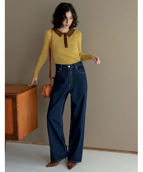 Re:EDIT（リエディ）の「[低身長/高身長サイズ有]コットンデニムハイウエストワイドパンツ（デニムパンツ・レディース・ネイビー/ブルー系その他/ブラック/ブルー/ブラック系その他・SHORT/MEDIUM/TALL/LARGE）」の20枚目の写真