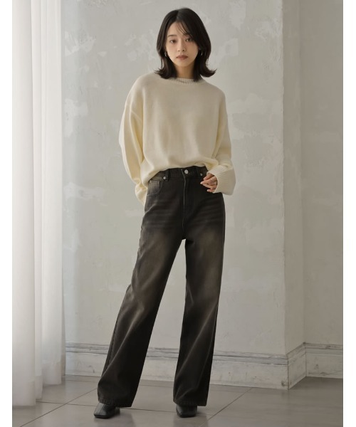 Re:EDIT（リエディ）の「[低身長/高身長サイズ有]コットンデニムハイウエストワイドパンツ（デニムパンツ・レディース・ネイビー/ブルー系その他/ブラック/ブルー/ブラック系その他・SHORT/MEDIUM/TALL/LARGE）」の9枚目の写真