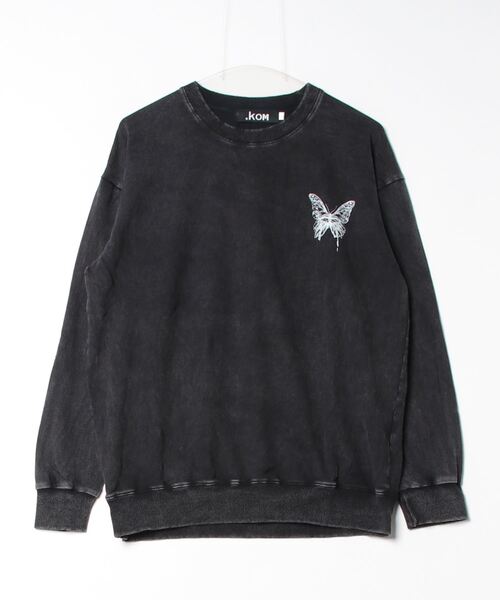 .KOM（ドットコム）の「『.KOM/ドットケーオーエム』ヴィンテージライクバタフライピグメントスウェット 長袖【Y】【CN】（スウェット・レディース・ブラック・XL/L/M）」の2枚目の写真
