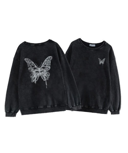 .KOM（ドットコム）の「『.KOM/ドットケーオーエム』ヴィンテージライクバタフライピグメントスウェット 長袖【Y】【CN】（スウェット・レディース・ブラック・XL/L/M）」の4枚目の写真