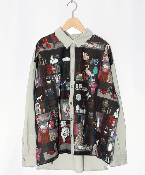 iS ScoLar（イズスカラー）の「543225：犬好きの蒐集家の部屋or花と星座モチーフ柄 切替シャツ（シャツ/ブラウス・レディース・ブラック/グレー・M）」の10枚目の写真