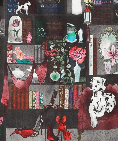 iS ScoLar（イズスカラー）の「543225：犬好きの蒐集家の部屋or花と星座モチーフ柄 切替シャツ（シャツ/ブラウス・レディース・ブラック/グレー・M）」の11枚目の写真