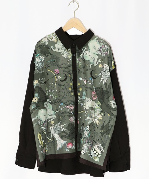 iS ScoLar（イズスカラー）の「543225：犬好きの蒐集家の部屋or花と星座モチーフ柄 切替シャツ（シャツ/ブラウス・レディース・ブラック/グレー・M）」の12枚目の写真