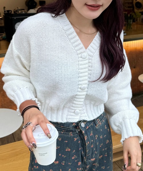 ヒールクリーク　ニット　ブルゾン　ボレロ　ショート丈　新品タグ付き セール】ショート丈 Vネック ニットカーディガン（カーディガン