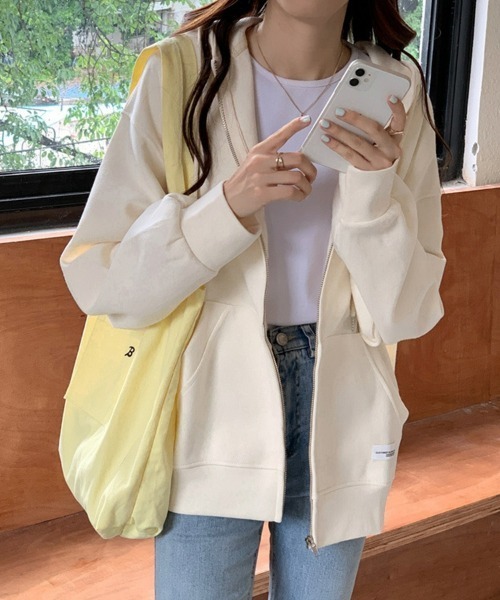 SEU(エスイーユー)の「ジップアップパーカー オーバーサイズ 薄手韓国ファッション 春夏秋 カーディガン 冷房対策(パーカー・レディース・アイボリー/グリーン/チャコール/ブルー/グレー・フリー)」の17枚目の写真
