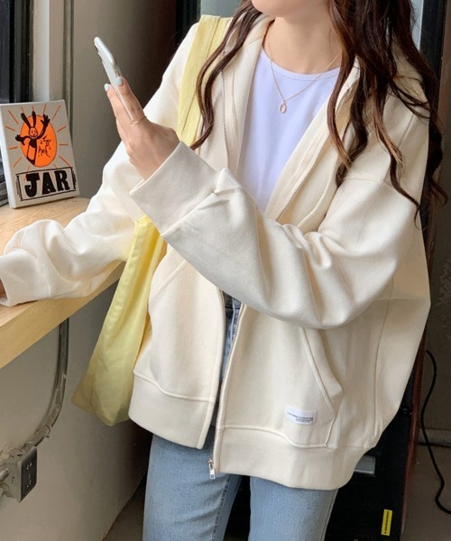 SEU(エスイーユー)の「ジップアップパーカー オーバーサイズ 薄手韓国ファッション 春夏秋 カーディガン 冷房対策(パーカー・レディース・アイボリー/グリーン/チャコール/ブルー/グレー・フリー)」の18枚目の写真