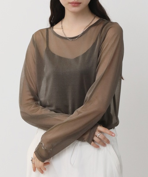 NOGLE(ノグル)の「【NOGLE/ノグル】アソートシアートップス(Tシャツ/カットソー・レディース・グレイッシュベージュ/アイボリー/ブルーグレー/ブラック/ブラウン/アイボリー系/ブラウン系・FREE)」の4枚目の写真