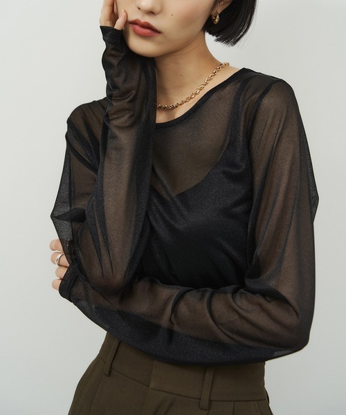 NOGLE(ノグル)の「【NOGLE/ノグル】アソートシアートップス(Tシャツ/カットソー・レディース・グレイッシュベージュ/アイボリー/ブルーグレー/ブラック/ブラウン/アイボリー系/ブラウン系・FREE)」の2枚目の写真