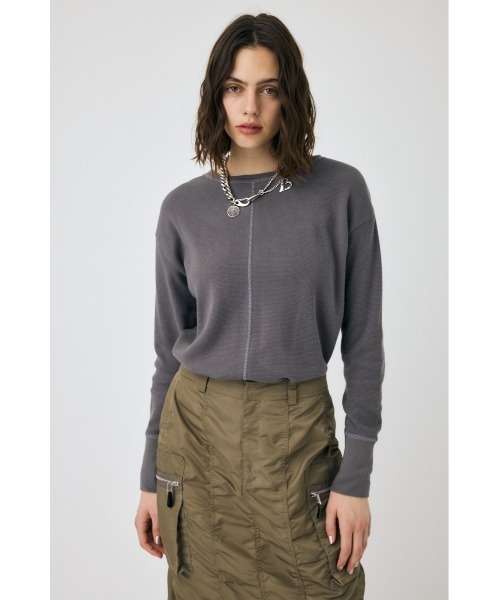MOUSSY（マウジー）の「THERMAL ロングスリーブトップス（Tシャツ/カットソー・レディース・オフホワイト/ダークグレー/ピンク系その他・FREE）」の2枚目の写真