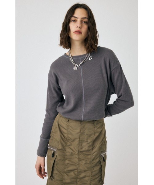 MOUSSY（マウジー）の「THERMAL ロングスリーブトップス（Tシャツ/カットソー・レディース・オフホワイト/ダークグレー/ピンク系その他・FREE）」の8枚目の写真