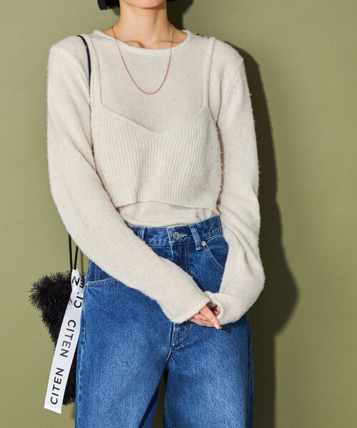 CITEN（シテン）の「＜CITEN＞キャミレイヤードニット（ニット/セーター・レディース・オフホワイト/ダークグレー/ライトブルー・FREE）」の2枚目の写真