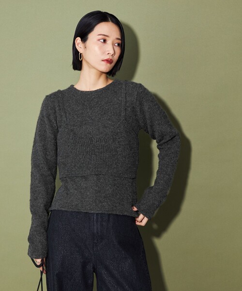 CITEN（シテン）の「＜CITEN＞キャミレイヤードニット（ニット/セーター・レディース・オフホワイト/ダークグレー/ライトブルー・FREE）」の3枚目の写真