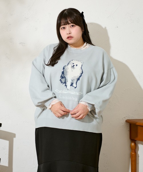 ニット セーター 「大きいサイズ」キャットドッグ ジャガードオーバーニット レディース Louiosy（ルオシー）の「【大きいサイズ】キャットドッグ