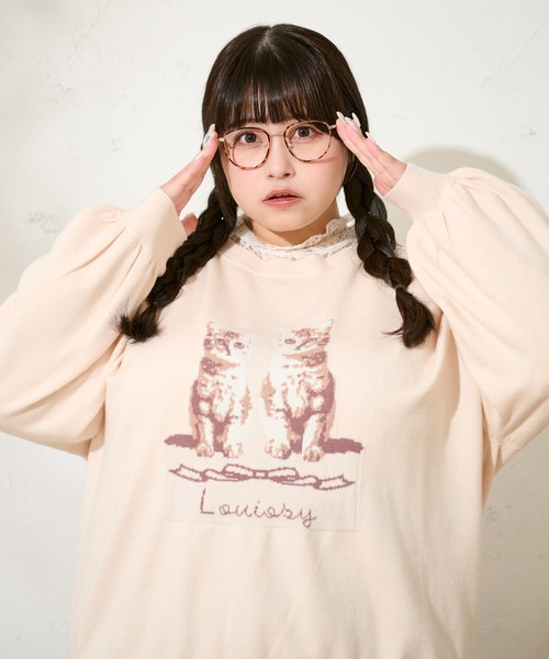 ニット セーター 「大きいサイズ」キャットドッグ ジャガードオーバーニット レディース セール】【大きいサイズ】キャットドッグ ジャガードオーバー