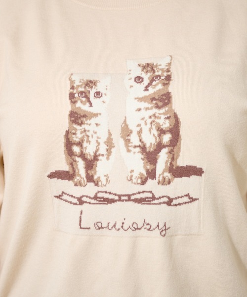 Louiosy（ルオシー）の「【大きいサイズ】キャットドッグ ジャガードオーバーニット（ニット/セーター・レディース・サックスブルー/アイボリー/レッド・4L/X-LARGE/3L）」の6枚目の写真