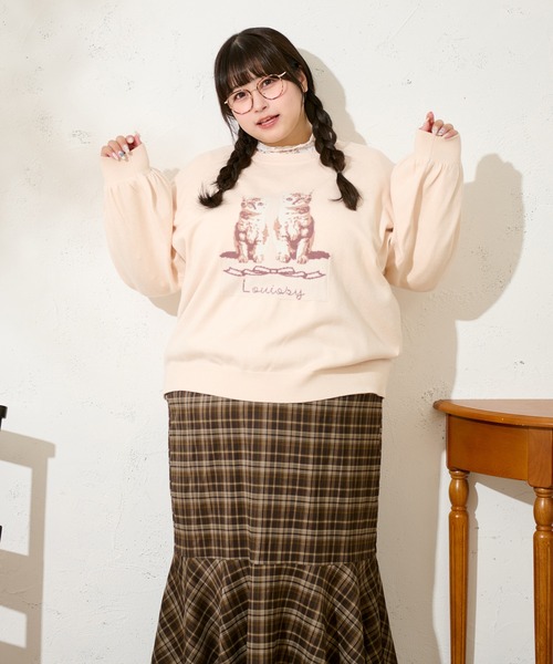 Louiosy（ルオシー）の「【大きいサイズ】キャットドッグ ジャガードオーバーニット（ニット/セーター・レディース・サックスブルー/アイボリー/レッド・4L/X-LARGE/3L）」の8枚目の写真