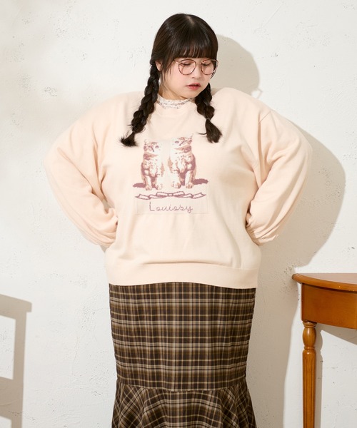Louiosy（ルオシー）の「【大きいサイズ】キャットドッグ ジャガードオーバーニット（ニット/セーター・レディース・サックスブルー/アイボリー/レッド・4L/X-LARGE/3L）」の9枚目の写真