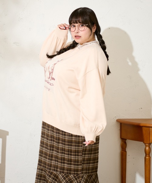 Louiosy（ルオシー）の「【大きいサイズ】キャットドッグ ジャガードオーバーニット（ニット/セーター・レディース・サックスブルー/アイボリー/レッド・4L/X-LARGE/3L）」の10枚目の写真