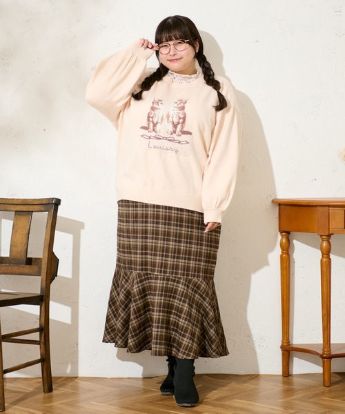 Louiosy（ルオシー）の「【大きいサイズ】キャットドッグ ジャガードオーバーニット（ニット/セーター・レディース・サックスブルー/アイボリー/レッド・4L/X-LARGE/3L）」の11枚目の写真