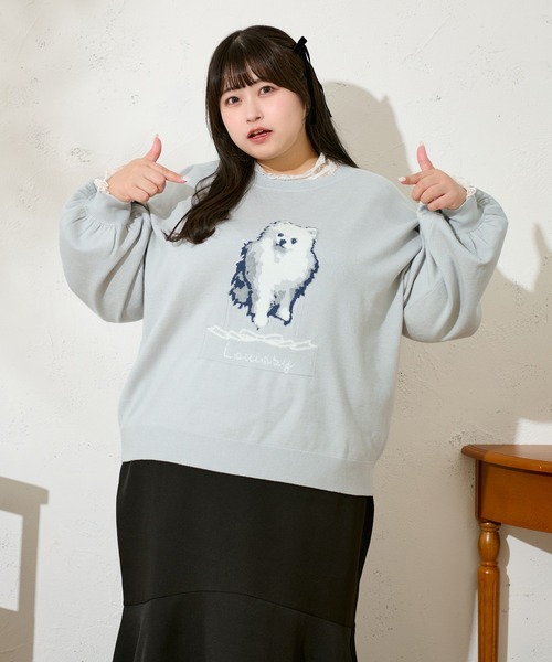 Louiosy（ルオシー）の「【大きいサイズ】キャットドッグ ジャガードオーバーニット（ニット/セーター・レディース・サックスブルー/アイボリー/レッド・4L/X-LARGE/3L）」の12枚目の写真