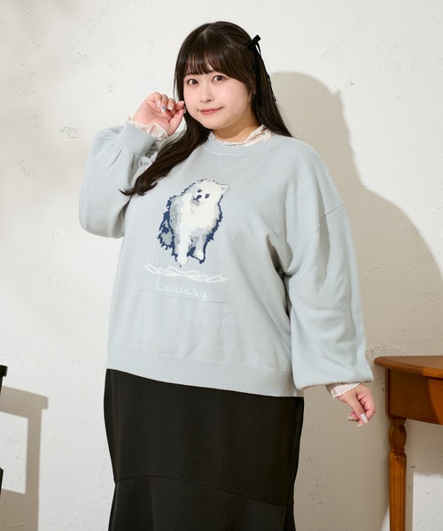 Louiosy（ルオシー）の「【大きいサイズ】キャットドッグ ジャガードオーバーニット（ニット/セーター・レディース・サックスブルー/アイボリー/レッド・4L/X-LARGE/3L）」の13枚目の写真